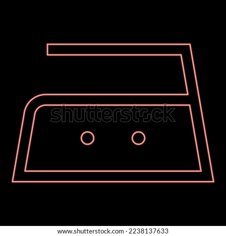 Neon ironing is allowed middle temperature to one hundred and fifty 150 degrees Clothes care symbols Washing concept Laundry sign red color vector illustration image flat style light