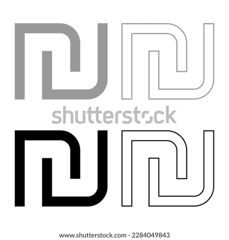 Israeli Shekel currency symbol ILS money nis sign new set icon grey black color vector illustration image solid fill outline contour line thin flat style