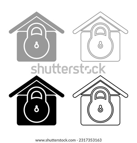 Lock house home protection with locked padlock concept safety defense security set icon grey black color vector illustration image solid fill outline contour line thin flat style