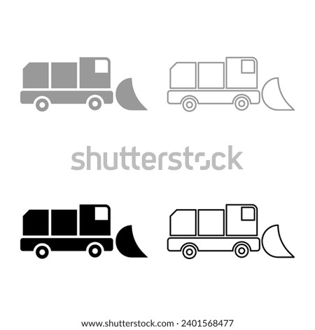 Snowblower snow clear machine snowplow truck plough clearing vehicle equipped seasons transport winter highway service equipment clean set icon grey black color vector illustration image solid fill 