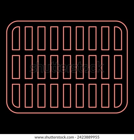 Neon grating grate lattice trellis net mesh BBQ grill grilling surface rectangle shape roundness red color vector illustration image flat style