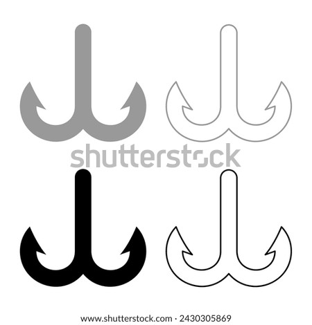 Fish hook anchor sea fishhook set icon grey black color vector illustration image solid fill outline contour line thin flat style