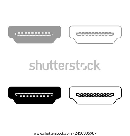 HDMI port socket set icon grey black color vector illustration image solid fill outline contour line thin flat style