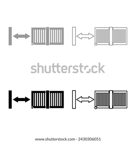 Sliding gates automatic lattice fence system entry enclosure set icon grey black color vector illustration image solid fill outline contour line thin flat style