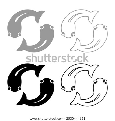 Fish goby two moves in circle set icon grey black color vector illustration image solid fill outline contour line thin flat style