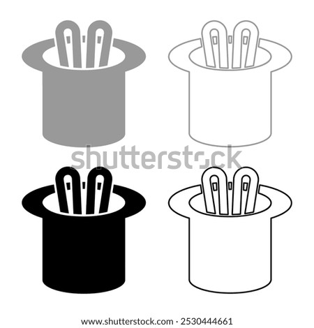 Hare ears in wizard's hat wizard conjure cylinder bunny rabbit appearing trick concept set icon grey black color vector illustration image solid fill outline contour line thin flat style