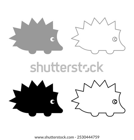 Cute hedgehog set icon grey black color vector illustration image solid fill outline contour line thin flat style