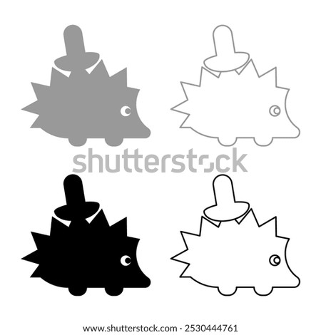 Cute hedgehog with mushroom set icon grey black color vector illustration image solid fill outline contour line thin flat style