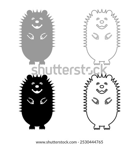 Cute hedgehog set icon grey black color vector illustration image solid fill outline contour line thin flat style