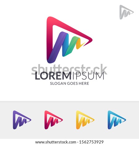 Media Play Letter M Logo Design In Various Color Option, Initial Letter M, Media Player Logo Icon, Modern Play Button Logo, Abstract Triangle/Arrow Vector