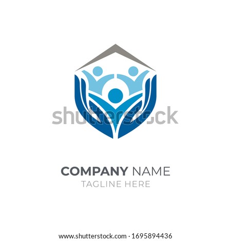 Human protect care logo. Peoples at home logo vector. Hand families house icon