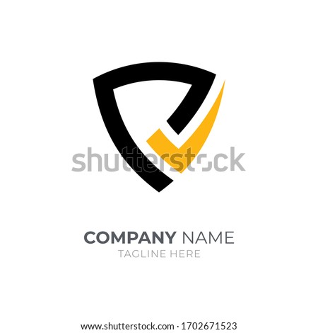 Shield letter p logo. Security check emblem badge logo template. Shielding protection icon label