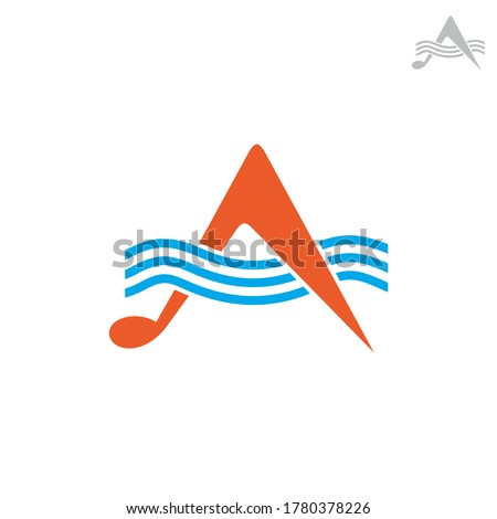 Atlantic music logo concept. Initial letter A with music wave in simple flat logo template