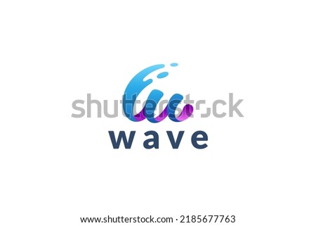W letter with wave water logo template