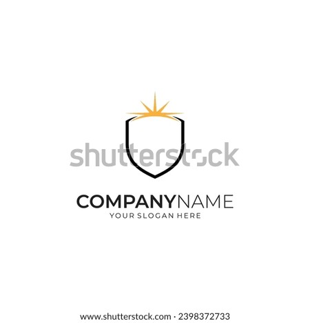 Shield vector logo design with sun light