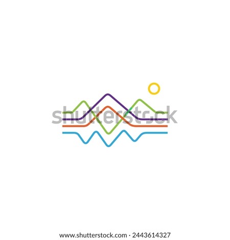 Mountain landscape abstract logo with colorful line art concept.
