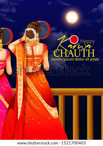 Happy Karwa Chauth festival card with Karva Chauth is a one-day festival celebrated by Hindu women from some regions of India,