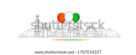 15th August Indian Independence Day Background with indian monuments, Tri Color