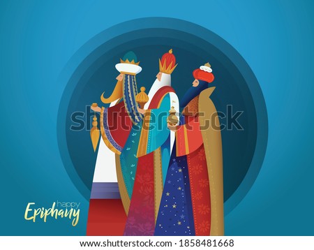 Epiphany Christian festival, Three wise men,3 magic kings bringing gifts to Jesus 
