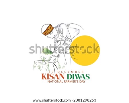 Vector Illustration Of Farmer For Kisan Diwas, Means National Farmer’s Day With Silhouette 