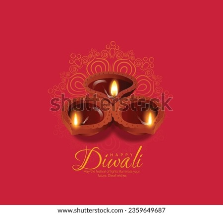 Happy Diwali with Diya oil lamp elements on background, bokeh sparkling effect