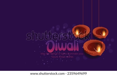 Happy Diwali with Diya oil lamp elements on background, bokeh sparkling effect