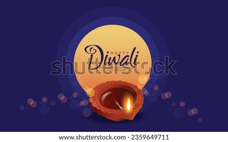 Happy Diwali with Diya oil lamp elements on background, bokeh sparkling effect