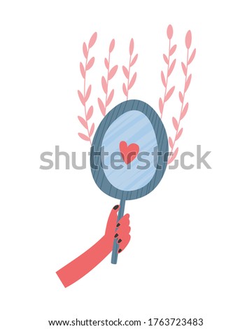 
Vector illustration of a girl looking in the mirror and trying to love yourself. Mental health illustration.