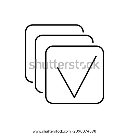 Several square boxes with a check mark inside. Simple outline black and white vector icon with thin lines. Editable line thickness