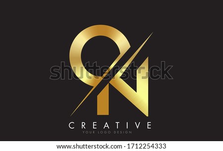 ON O N Golden Letter Logo Design with a Creative Cut. Creative logo design with Black Background.