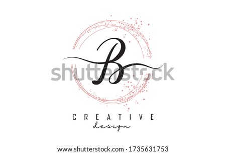 Sparkling circles and dust pink glitter frame for handwritten B letter logo. Shiny rounded vector illustration with B letter.
 Photo stock © 