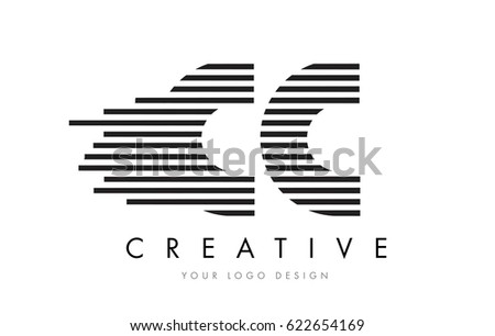 CC C C Zebra Letter Logo Design with Black and White Stripes Vector