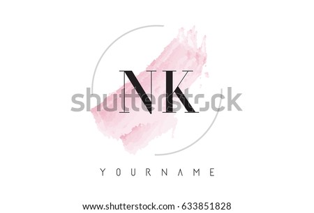 NK N K Watercolor Letter Logo Design with Circular Shape and Pastel Pink Brush.