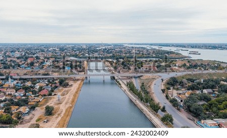 Image, Stock Photo Old bridge across channel in sunset