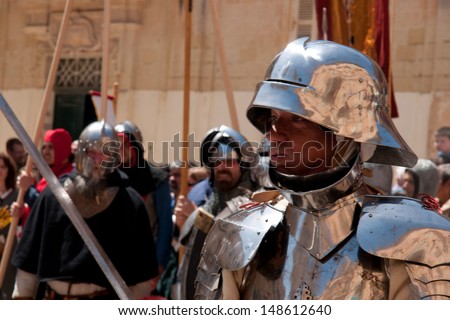 MDINA, MALTA - APRIL 14: Historic battle reenactment in the Medieval Mdina festival in Mdina, Malta on April 14, 2012