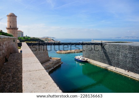 MARSEILLES, FRANCE - OCTOBER 20, 2014: The foot bridge between the MuCEM museum and Fort St-Jean, in Marseilles, France