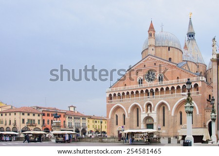 PADUA, ITALY - JAN 30, 2015: The Basilica of Saint Anthony of Padua, with local and tourists, in Padua, Veneto, Italy