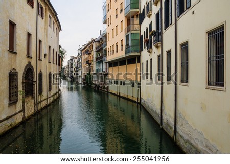 Canal and houses in the old center of Padua, Veneto, Italy