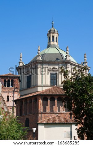 Milan - Basilica of San Lorenzo dome, tiburio . The medieval dome on an octagonal drum detail of San Lorenzo church important place of catholic worship