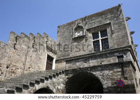 Rhodes Old City - Ancient building of Castellania. Today Central Public Library - Rhodes Old City is UNESCO World Heritage Site - Dodecanese Islands, Greece