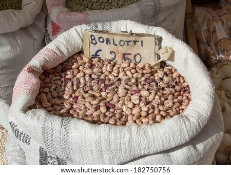 pinto beans in canvas sack
