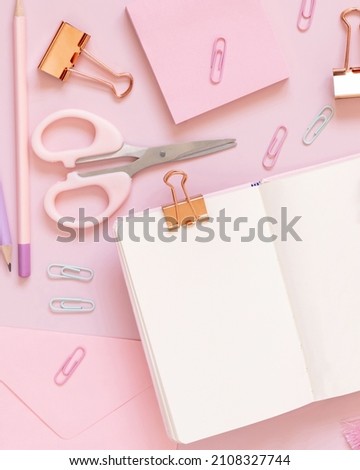 Similar – Image, Stock Photo Pink envelope, school girly accessories and hearts on pastel pink top view, mockup