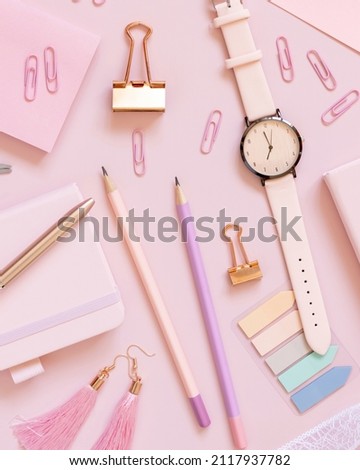 Similar – Image, Stock Photo Pink envelope, school girly accessories and hearts on pastel pink top view, mockup