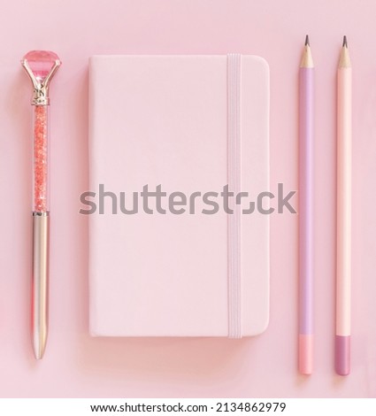 Similar – Foto Bild Hardcover-Notizbuch, Rosa Schule girly Zubehör und Herzen auf Pastell rosa Draufsicht, Mockup