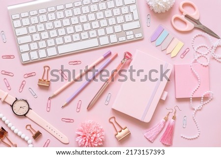 Similar – Foto Bild Hardcover-Notizbuch, Rosa Schule girly Zubehör und Herzen auf Pastell rosa Draufsicht, Mockup