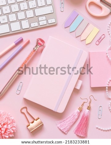 Similar – Foto Bild Hardcover-Notizbuch, Rosa Schule girly Zubehör und Herzen auf Pastell rosa Draufsicht, Mockup