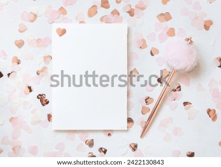 Similar – Image, Stock Photo Pink envelope, school girly accessories and hearts on pastel pink top view, mockup