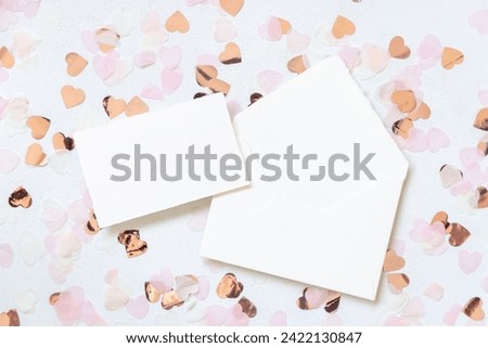 Similar – Image, Stock Photo Pink envelope, school girly accessories and hearts on pastel pink top view, mockup