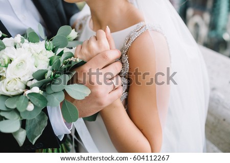 Similar – Image, Stock Photo Wedding bride hand with luxury bright dress at marriage ceremony