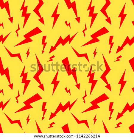 Seamless pattern with red thunderbolt on yellow Background . Can be used for wallpaper, pattern fills, web page background, surface textures. Vector Illustration